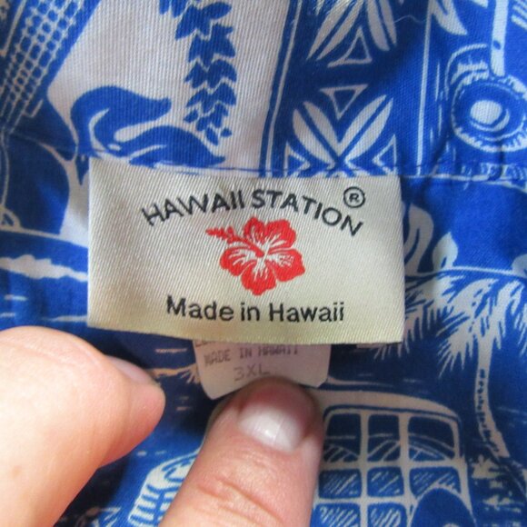 Mens Vtg Hawaiian Station Hawaiian Shirt Sz 3XL Blue - Picture 4 of 5
